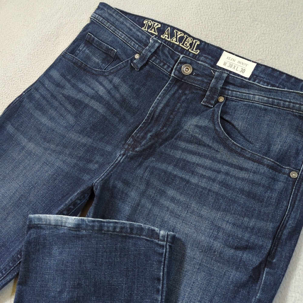 TK Axel Slim Boot Jeans Mens 38x30 Dark Wash Stretch Denim Blue